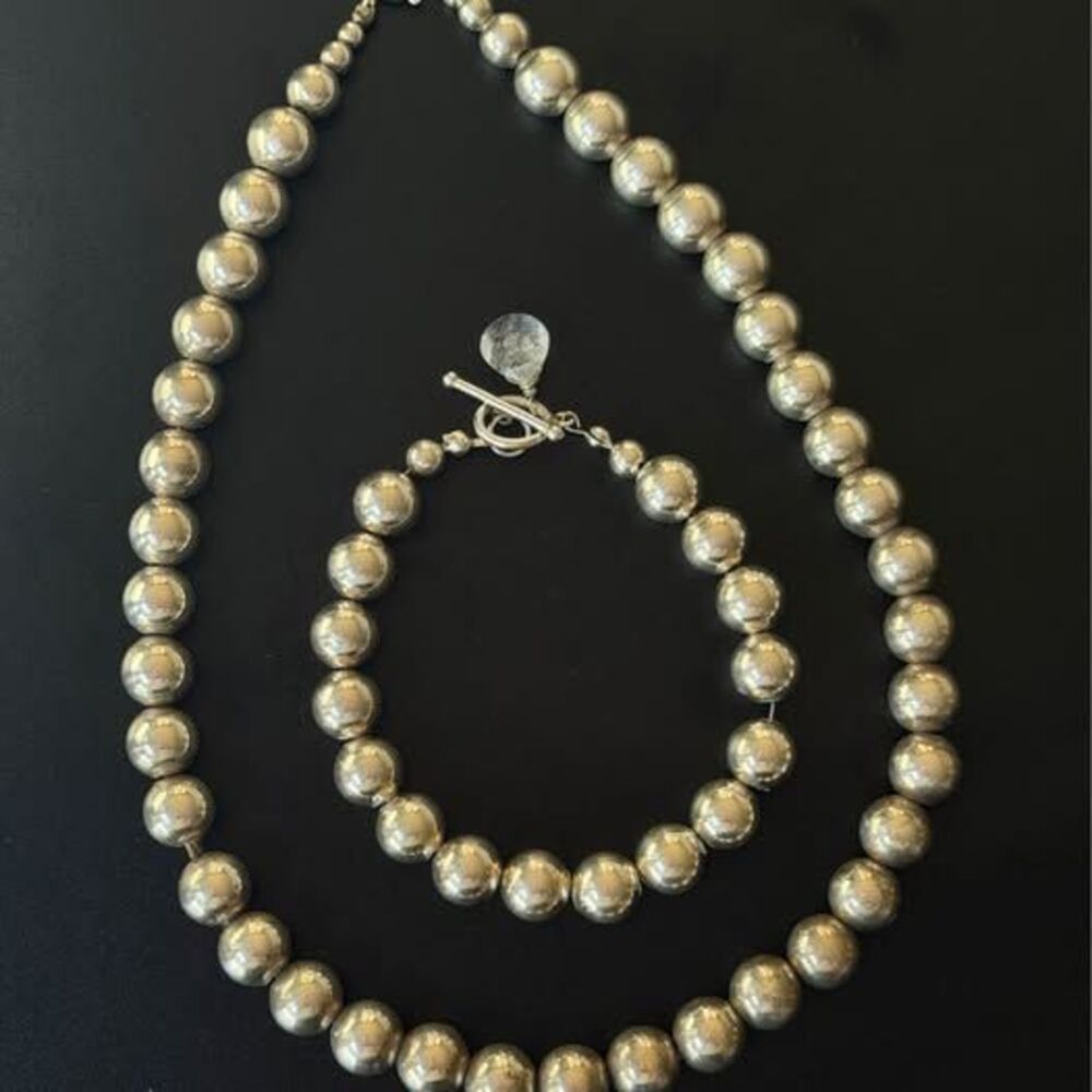 Sterling Silver Bead Necklace & Bracelet Set